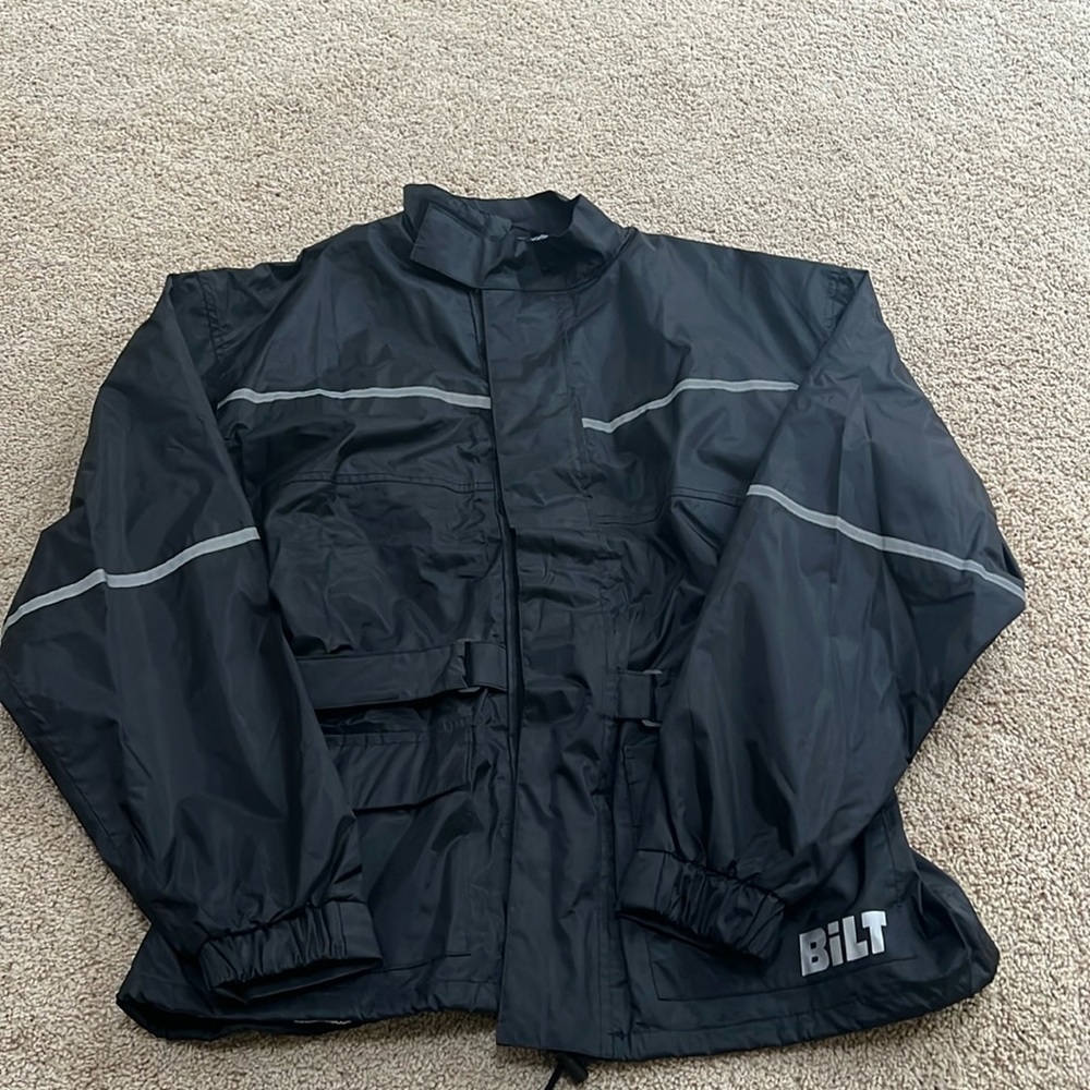 BILT men’s small black windbreaker motorcycle reflective jacket.